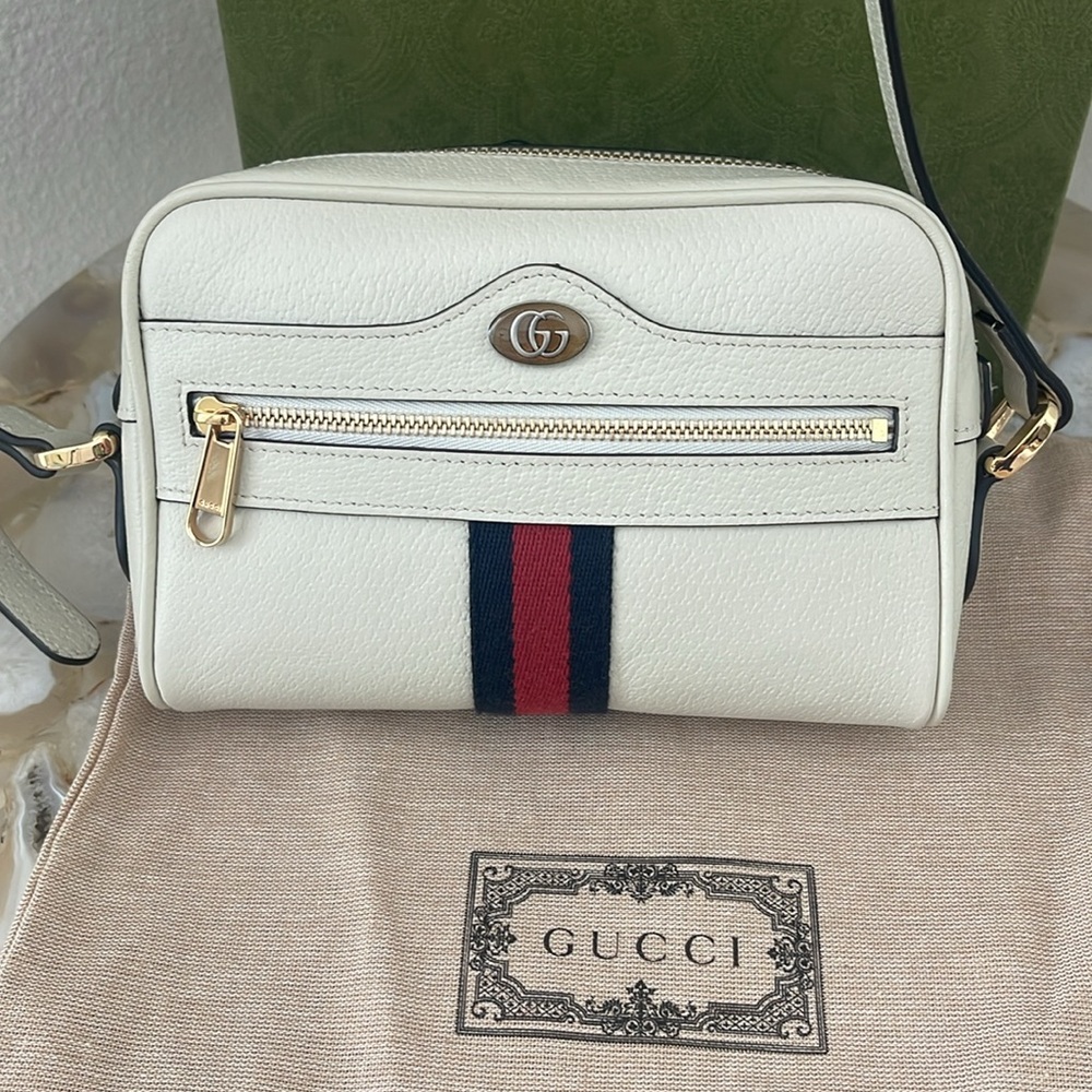 $2,400 New, Authentic GUCCI White Crossbody Bag Signature Red Navy Stripe